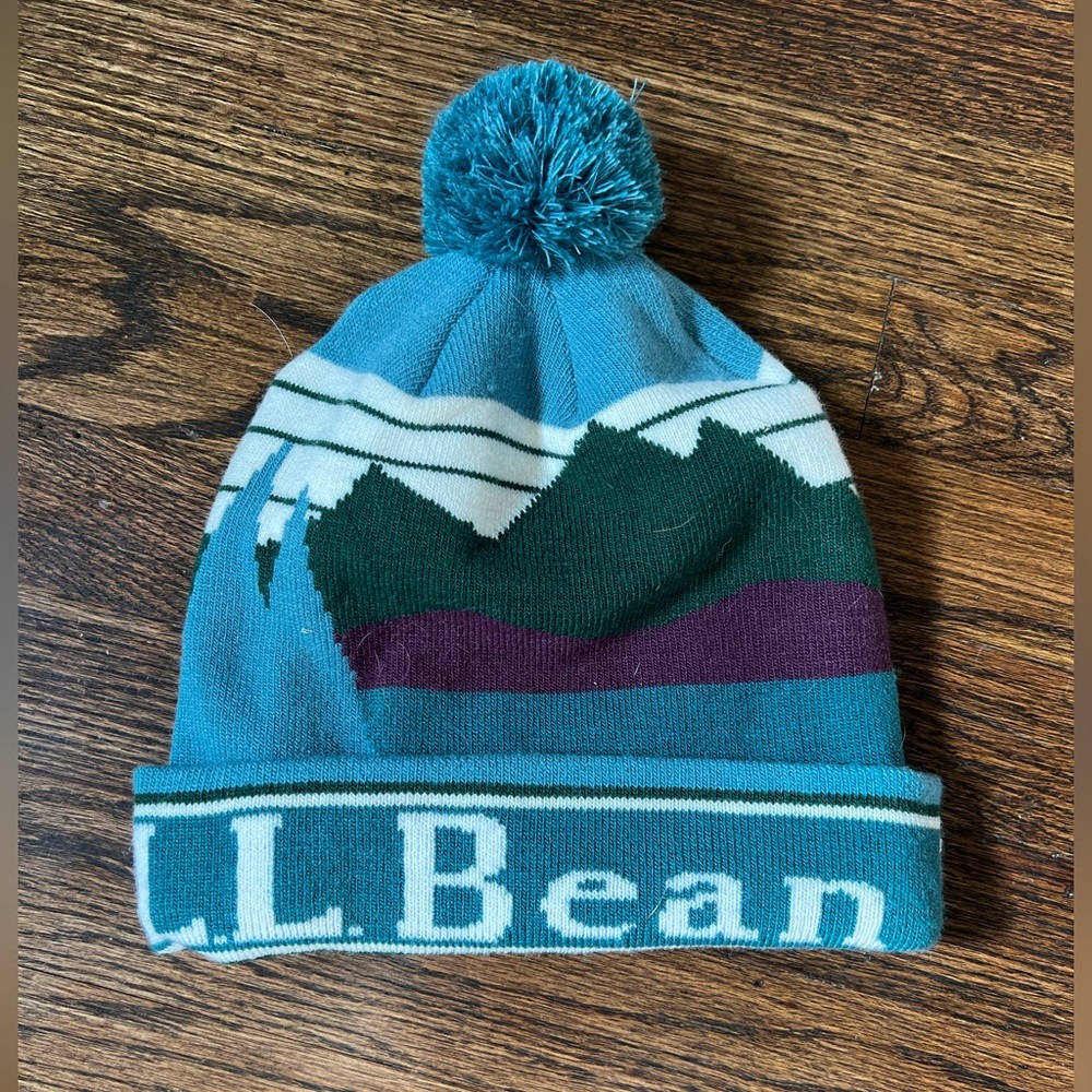 LL Bean Adult Unisex Katahdin Blue Green Pom Winter Hat